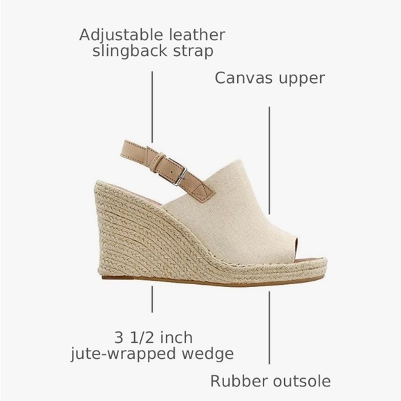 Toms Cream Canvas and Tan Leather Espadrille Wedge Sandals - Picture 12 of 12